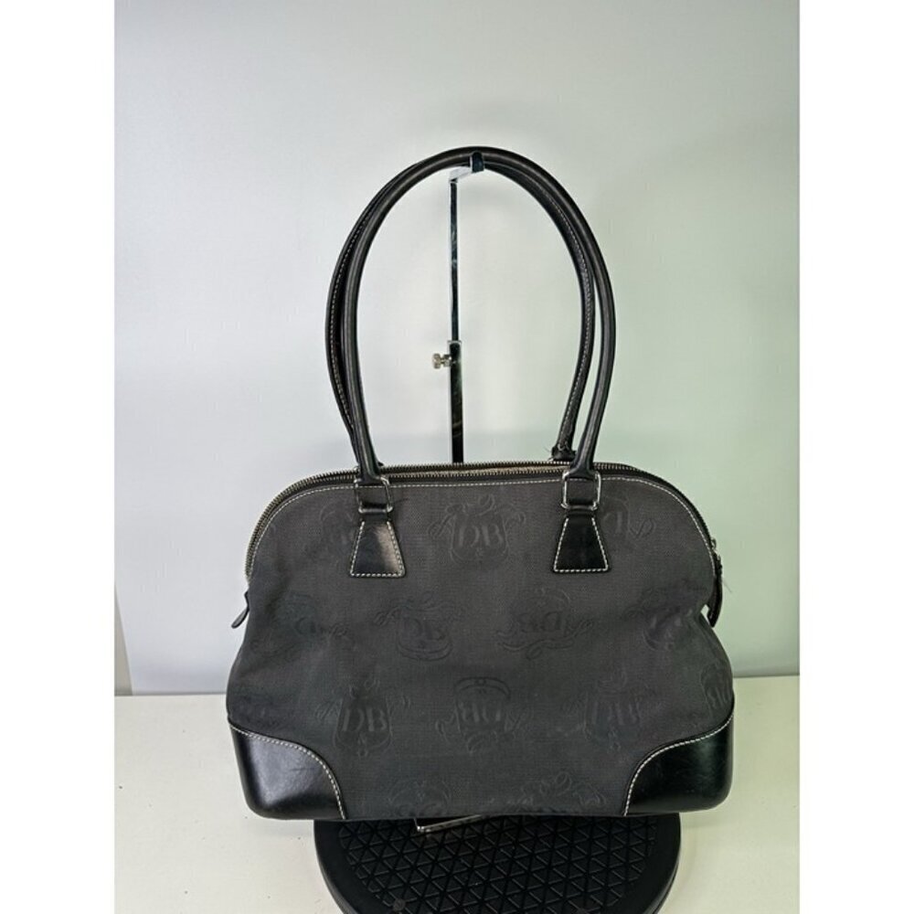 Dooney & Bourke Black Signature Logo Leather Trim & Handles Satchel Bag